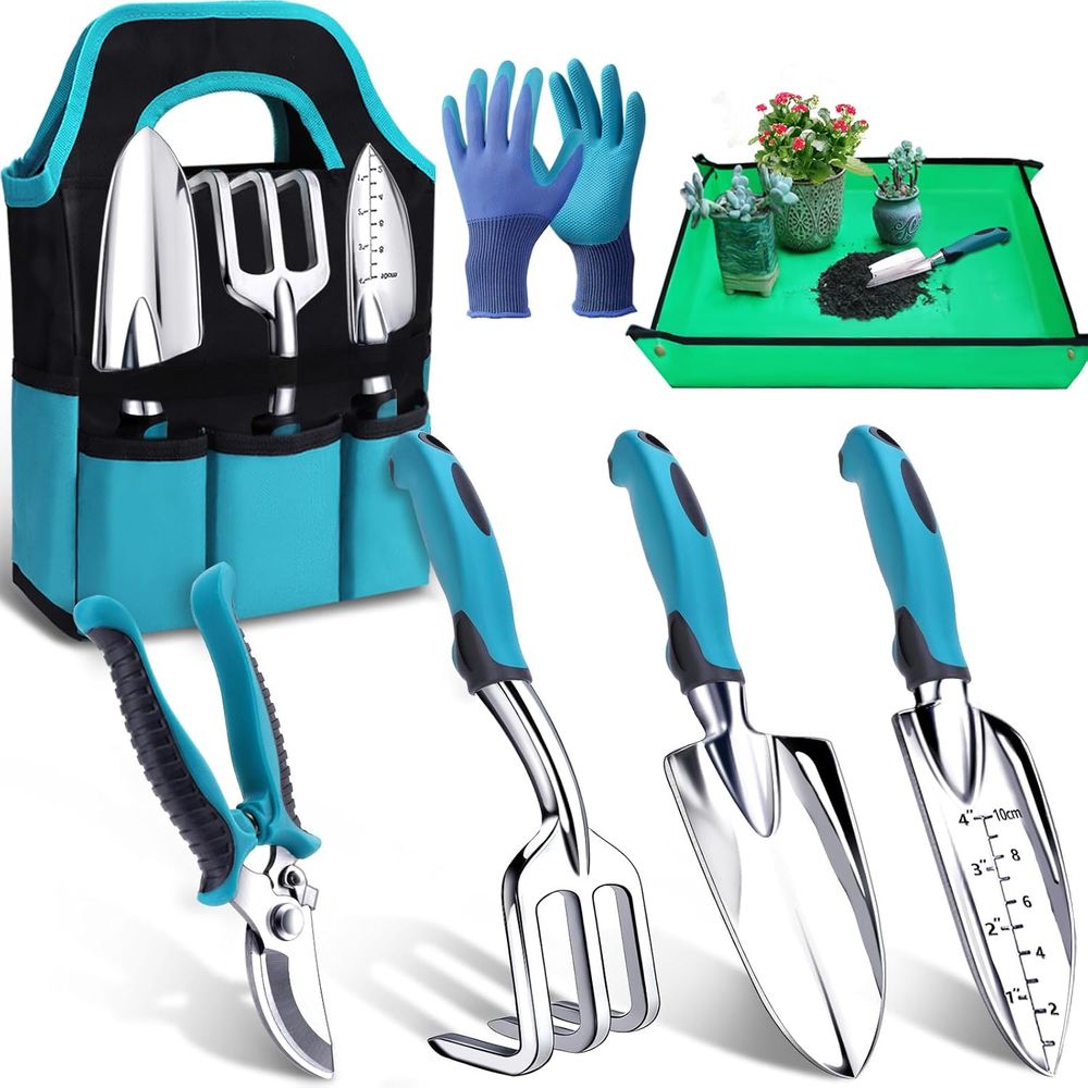 Gardening Tools Essential - ชุดเครื่องมือทำสวน 7 ชิ้น ทนทาน ประกอบด้วย ที่ตักดิน,
